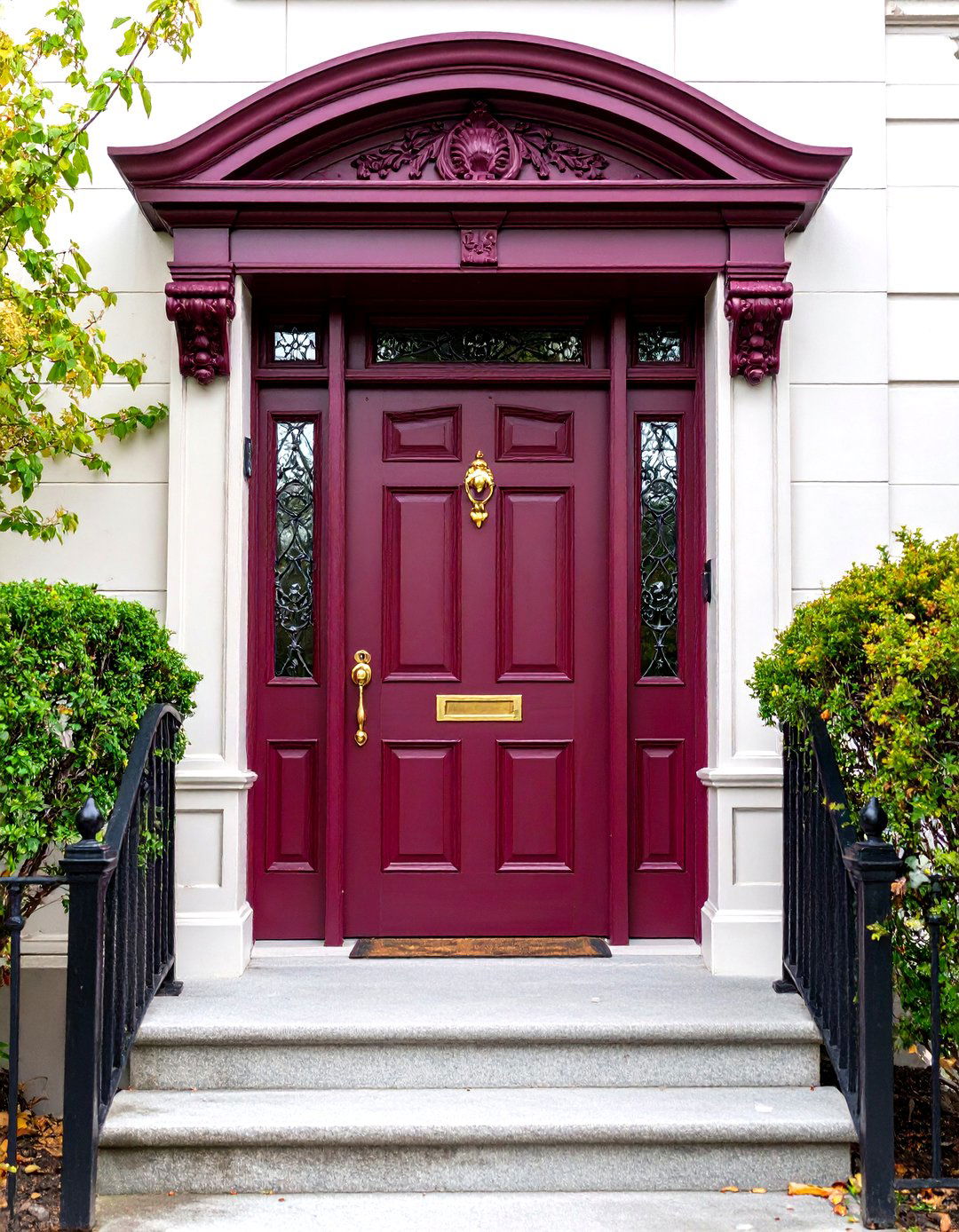 Traditional Victorian Burgundy Door with Decorative Glass - 24 Burgundy Front Door Ideas