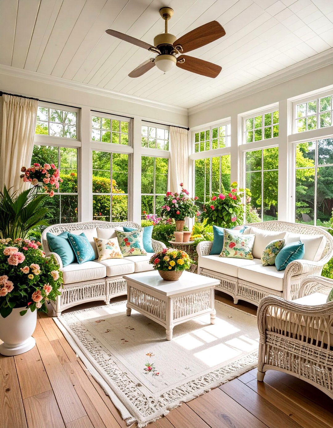 Traditional Victorian Sunroom with Wicker Furniture - 24 Sunroom Ideas