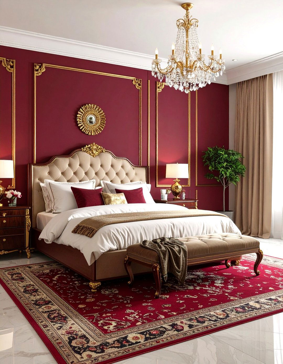 Traditional Walnut and Gold Bedroom - 24 Dark Wood Bedroom Ideas