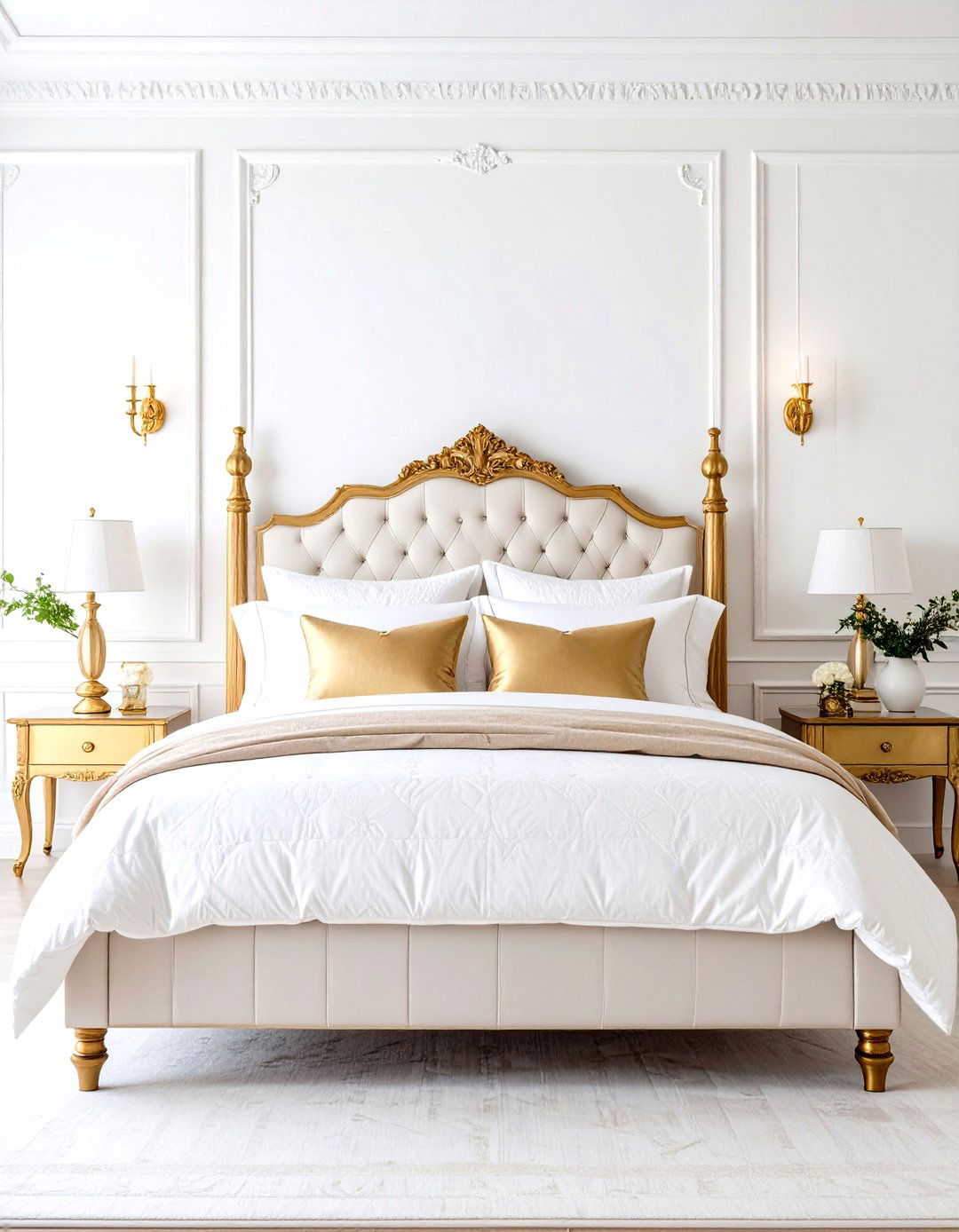 Traditional White Bedroom with Ornate Gold Details - 24 White and Gold Bedroom Ideas