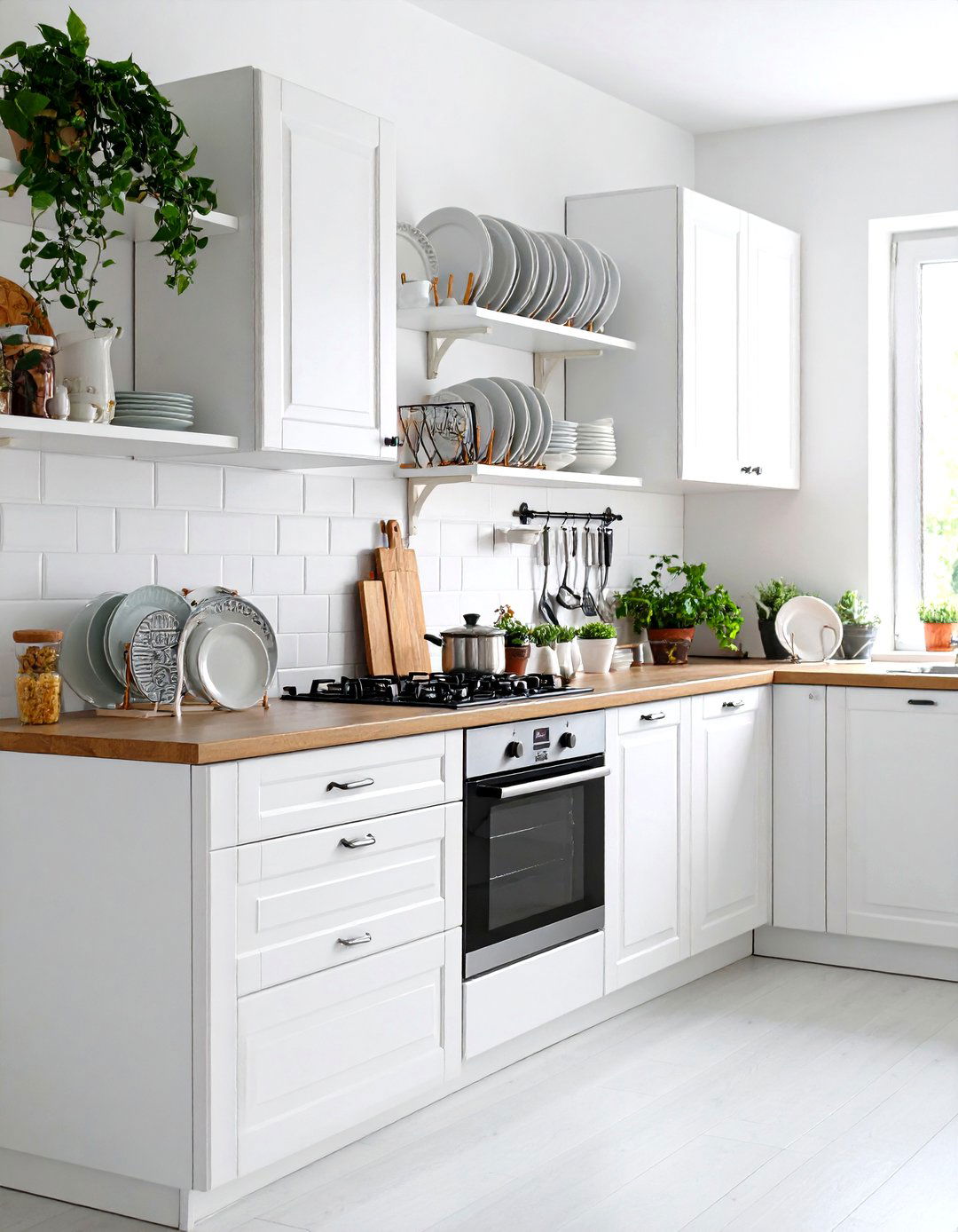 Traditional White Kitchen with Plate Display Rails - 24 Small White Kitchen Ideas