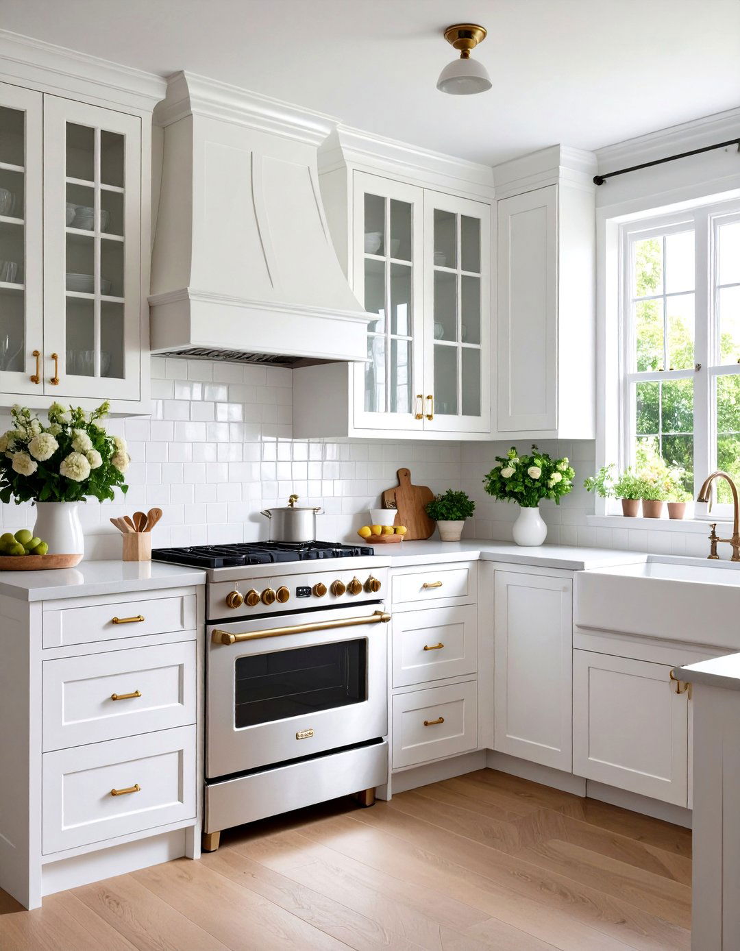 Traditional White Shaker Kitchen with Brass Hardware - 24 Small White Kitchen Ideas