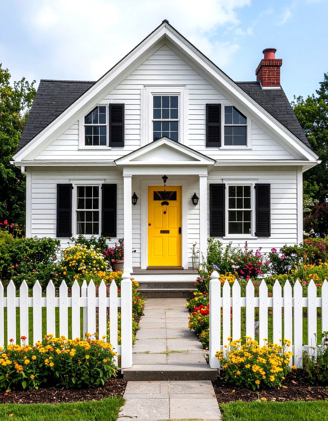 Traditional White with Colorful Door - 24 modern cottage house exterior ideas