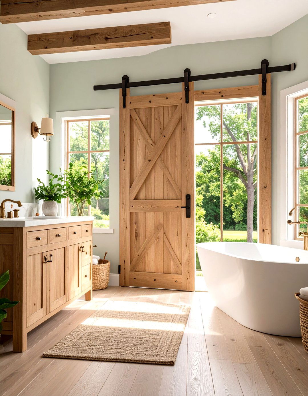 Traditional Wood Shaker Style Bathroom Barn Door - 24 Bathroom Barn Door Ideas