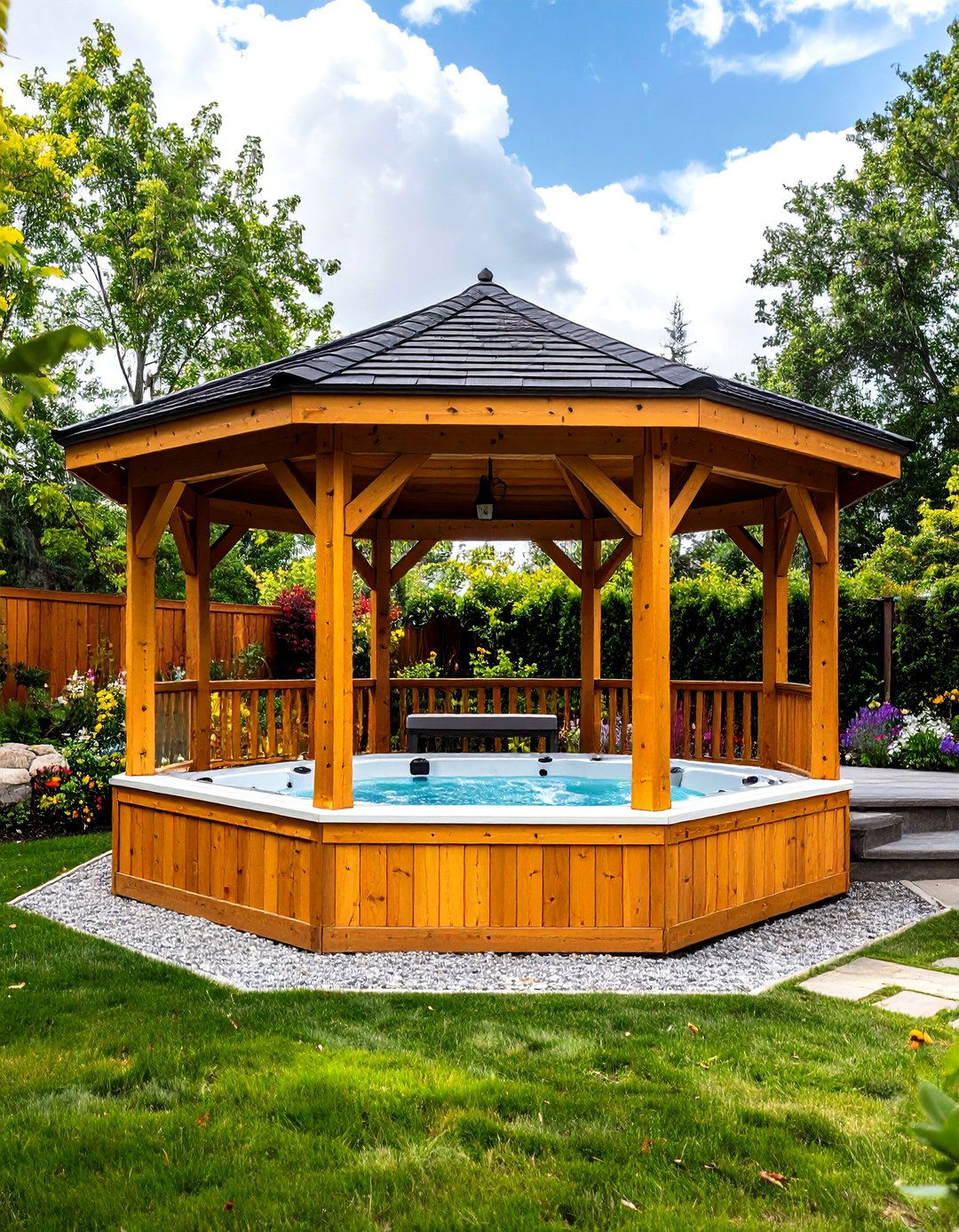 Traditional Wooden Gazebo - 24 Hot Tub Enclosure Ideas