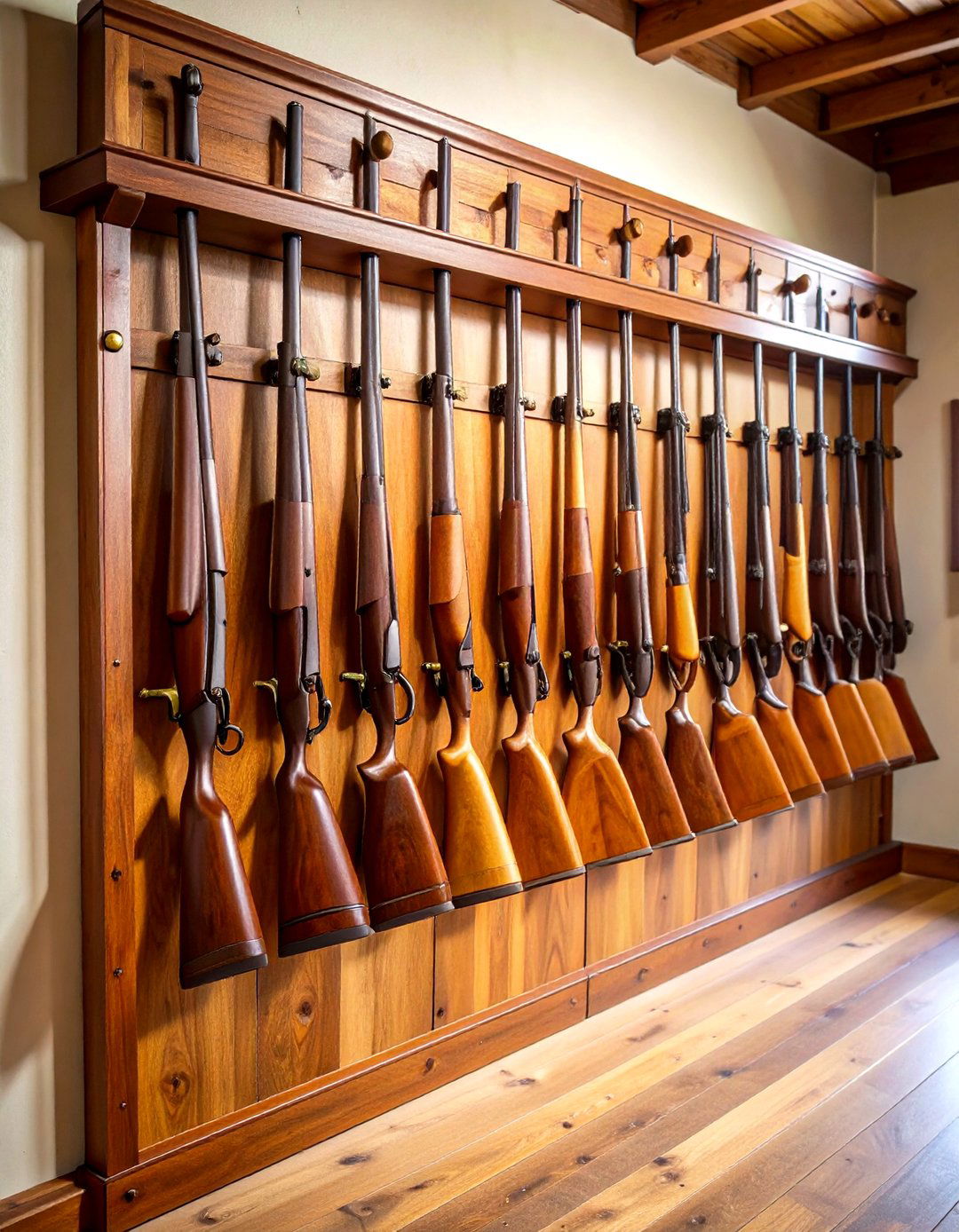 Traditional Wooden Gun Rack Display - 24 Gun Wall Ideas