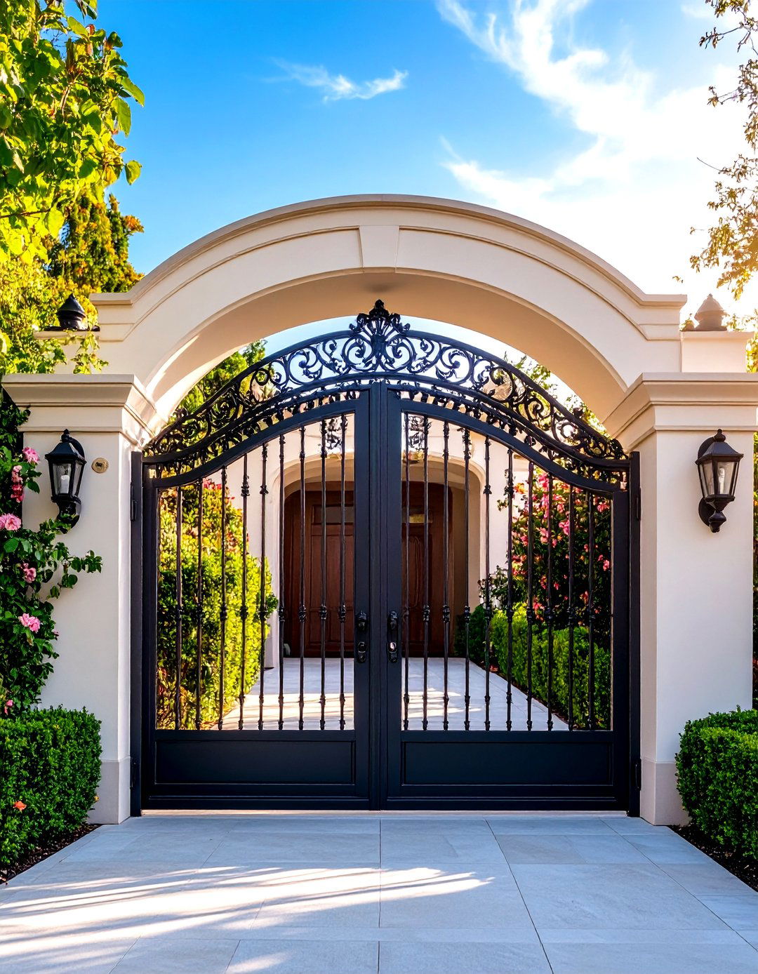 Traditional Wrought Iron Arched Gates - 24 Driveway Gate Ideas