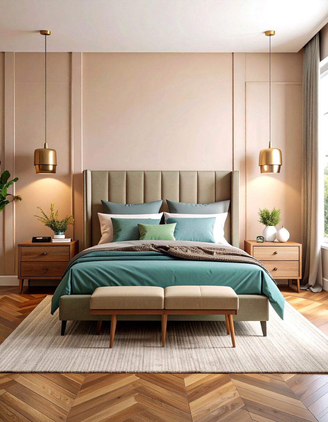 Transitional Bedroom with Mixed Material Headboard - 24 Modern Bedroom Ideas