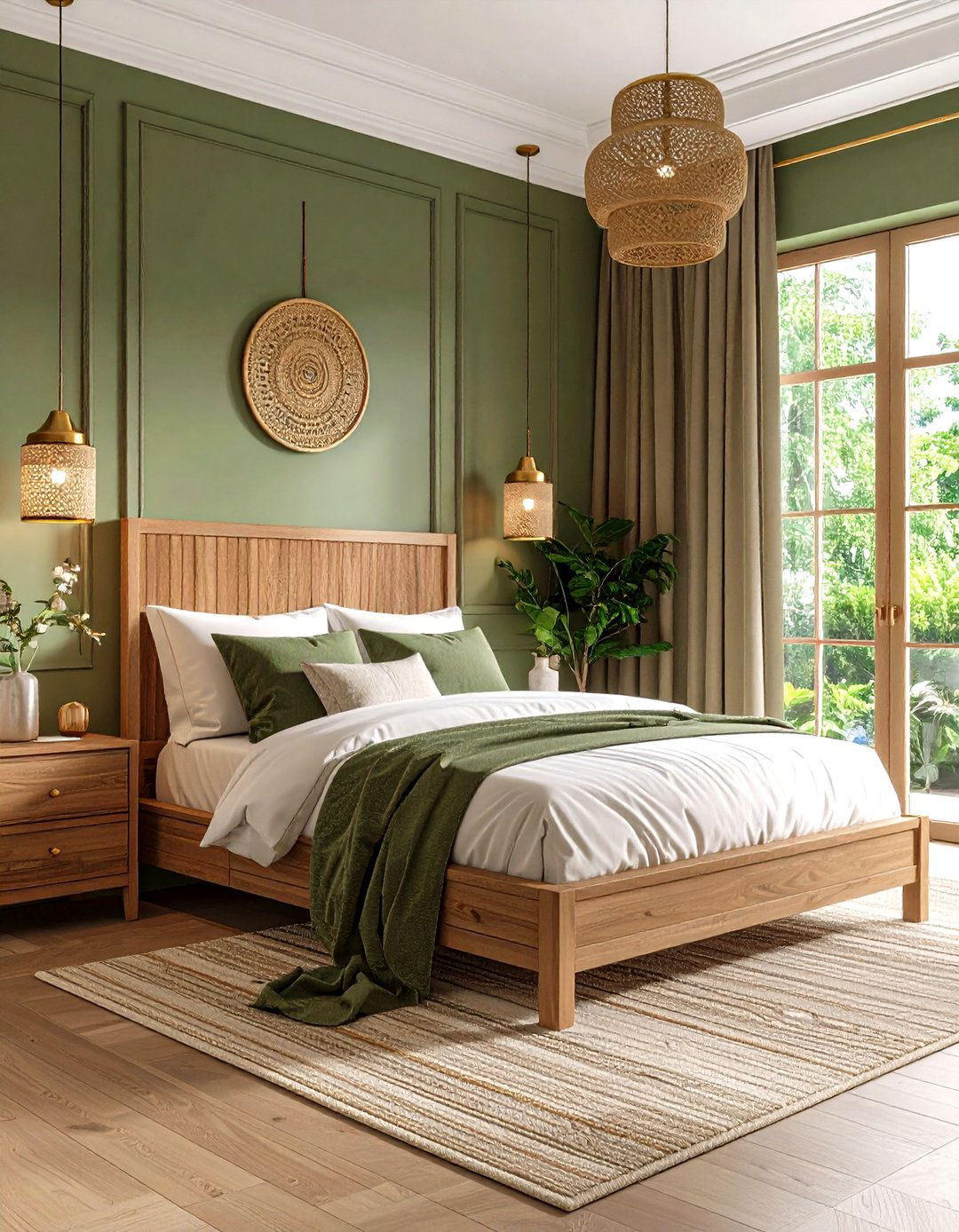 Transitional Bedroom with Olive Green Window Treatments - 24 Olive Green Room Ideas