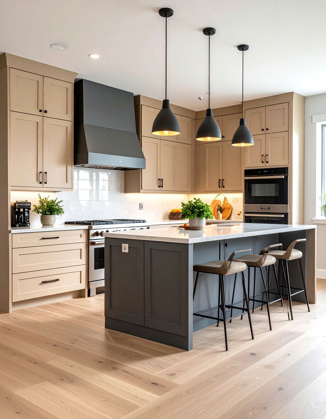 Transitional Beige and Grey Combination - 24 Kitchens With Beige Kitchen Cabinets