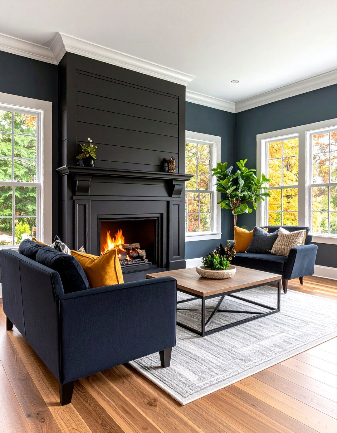 Transitional Black Shiplap with Traditional Elements - 24 Black Shiplap Fireplace Ideas