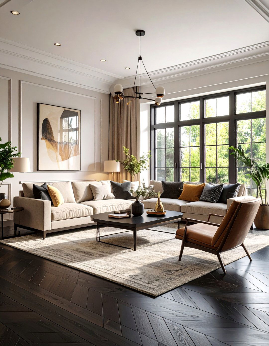 Transitional Black Wood and Light Walls - 24 Black Floor Living Room Ideas