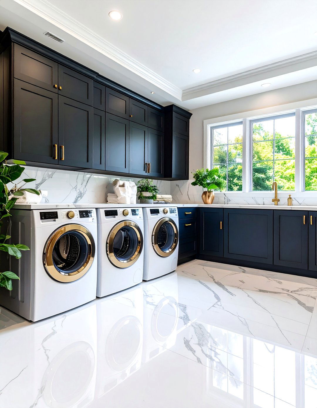 Transitional Black with Brass Accents - 24 black laundry room ideas