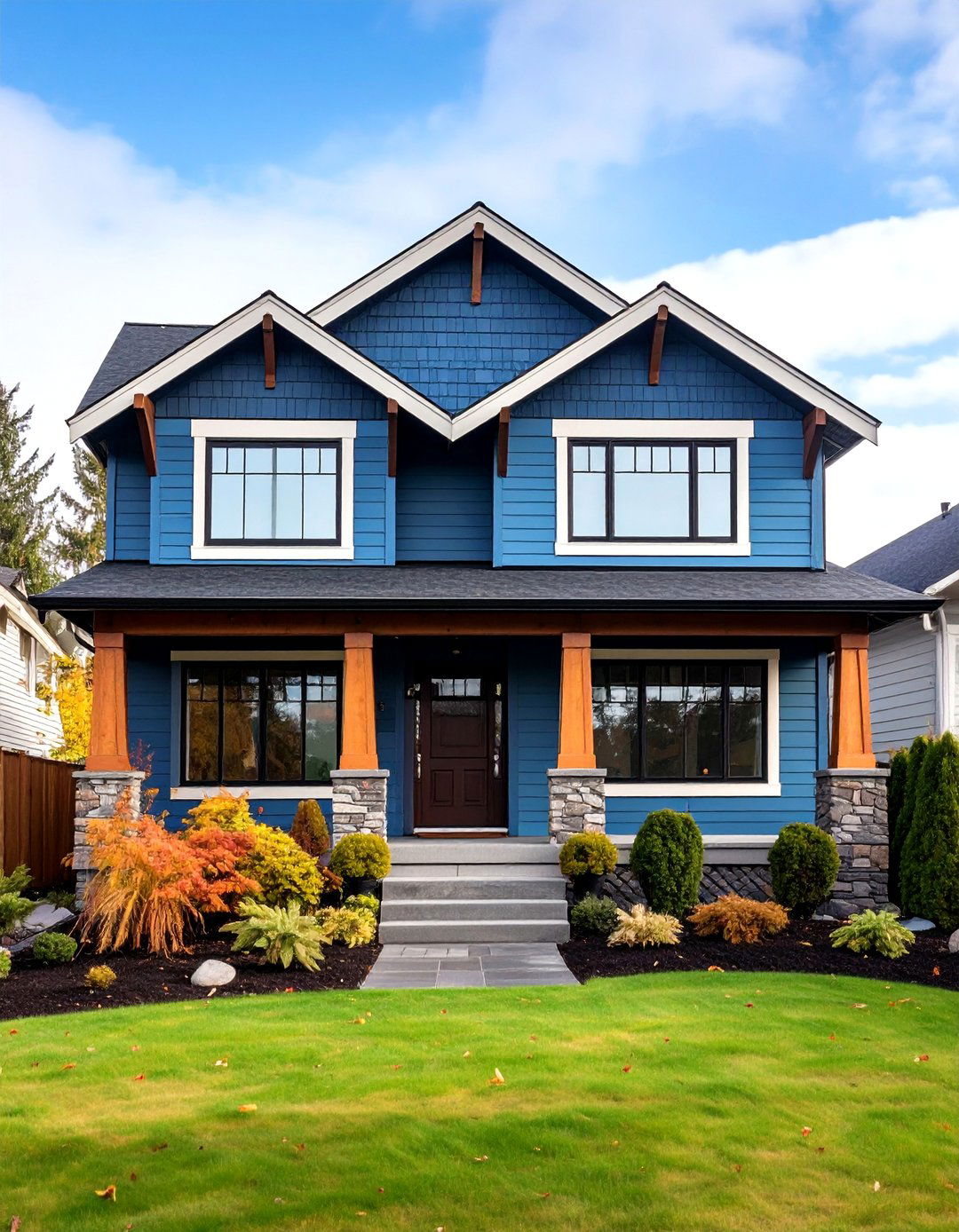 Transitional Blue Home with Mixed Brown Roofing - 24 blue exterior home with a brown roof ideas