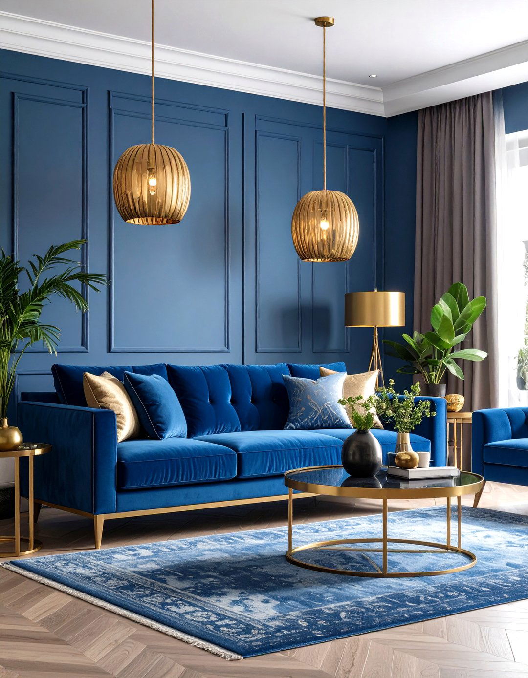 Transitional Blue and Gold Balance - 24 Blue and Gold Living Room Ideas