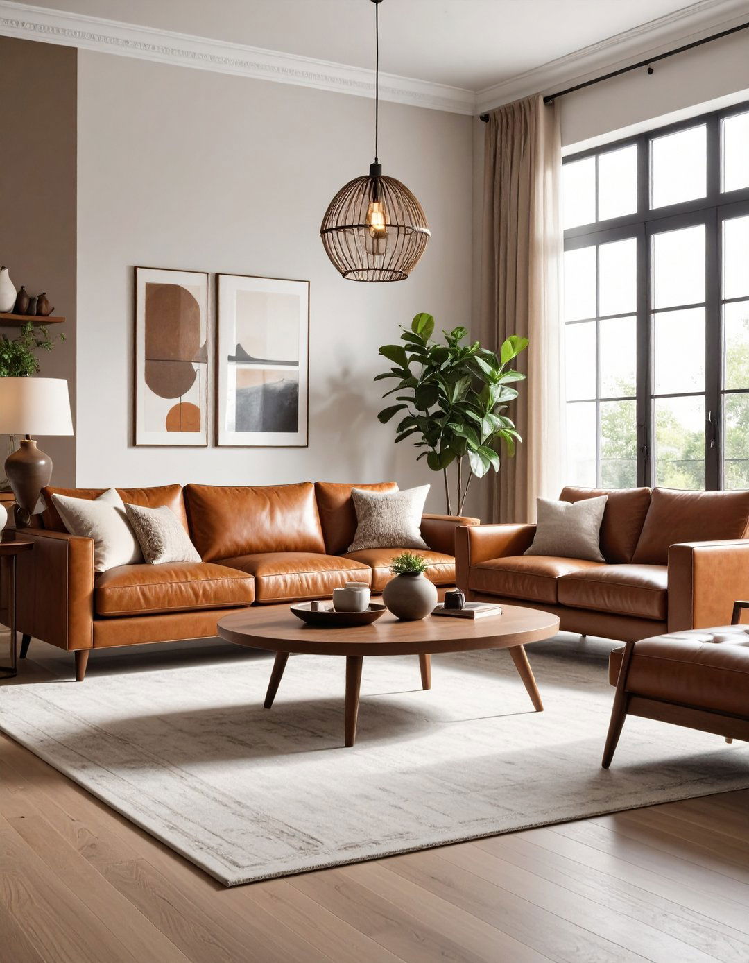 Transitional Brown Leather Bridge Design - 24 Brown Leather Couch Living Room Ideas