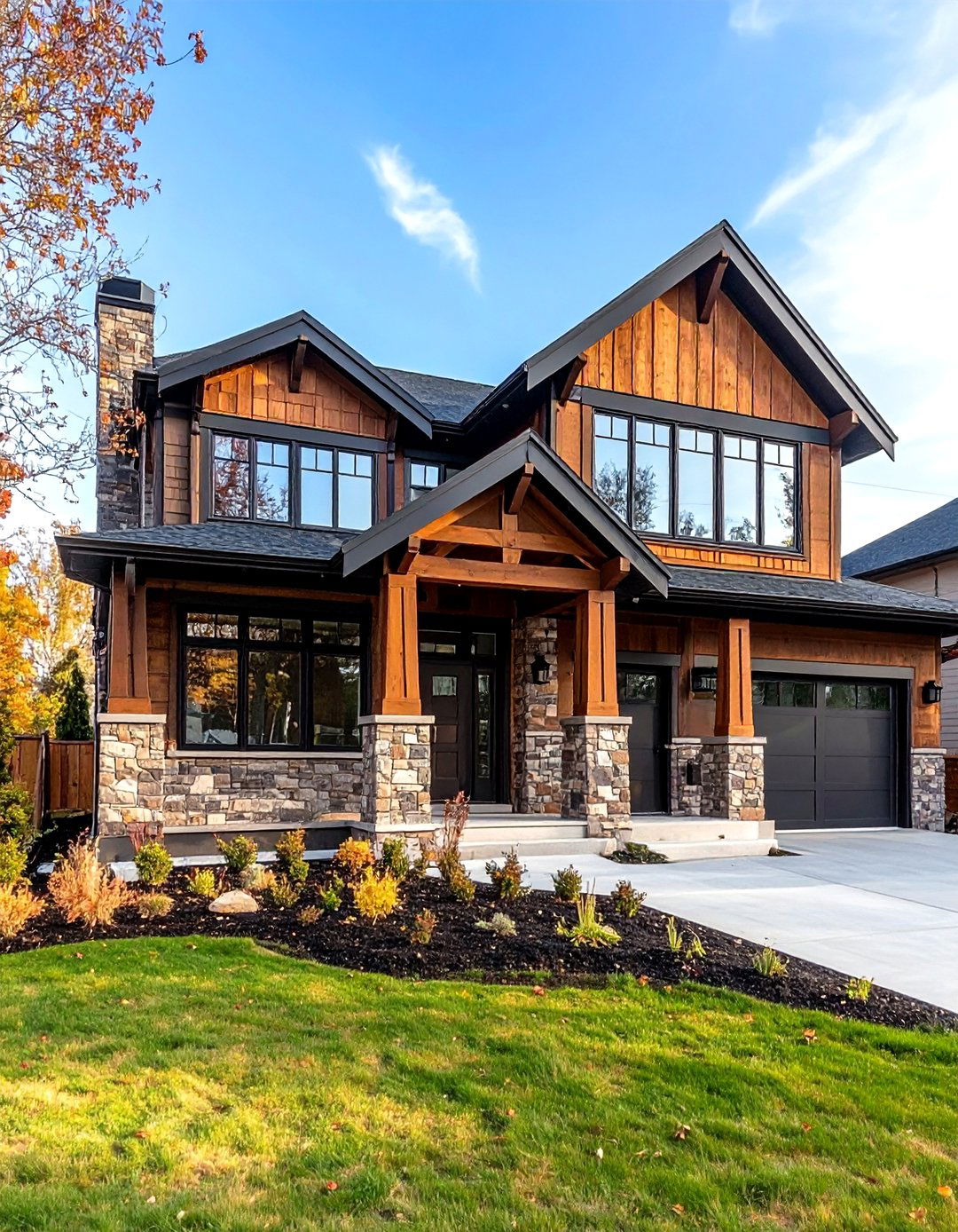 Transitional Brown Mixed Materials - 24 Dark Brown House With Black Trim