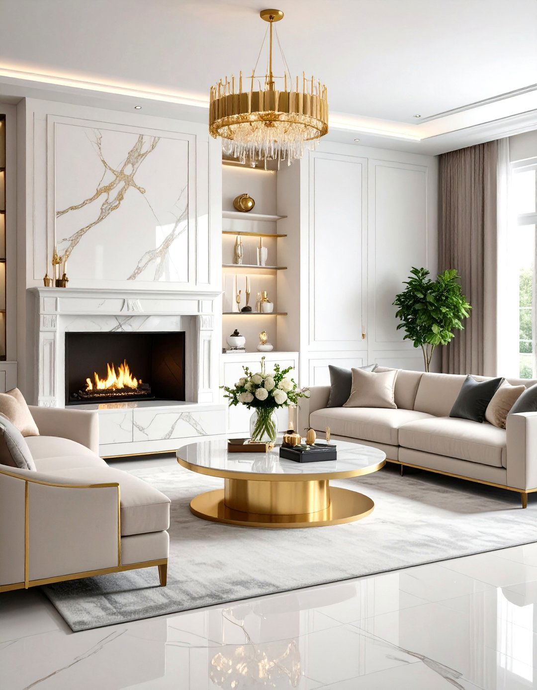 Transitional Contemporary Style - 24 Cream and Gold Living Room Ideas