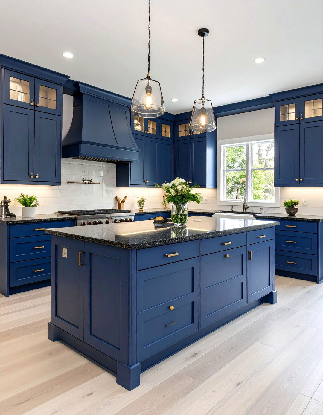 Transitional Design with Two Tone Cabinets and Black Granite - 24 Black Granite Countertops Kitchen Ideas