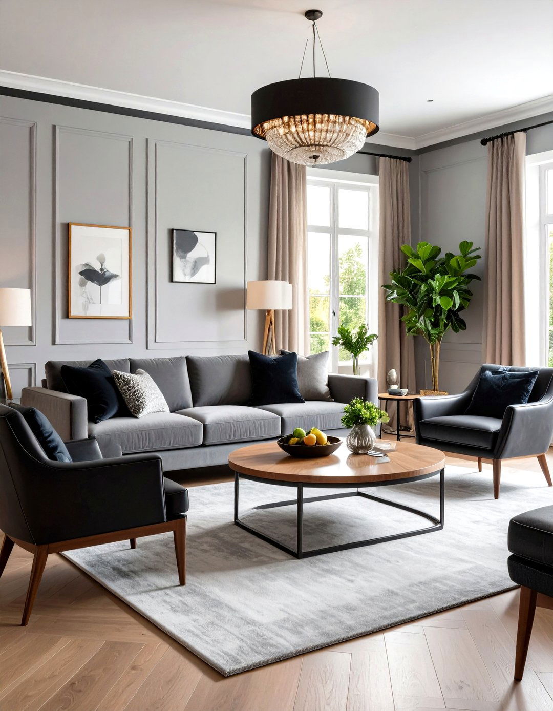 Transitional Elegant Living Room Layout - 24 Living Room With Grey Walls and Black Trim