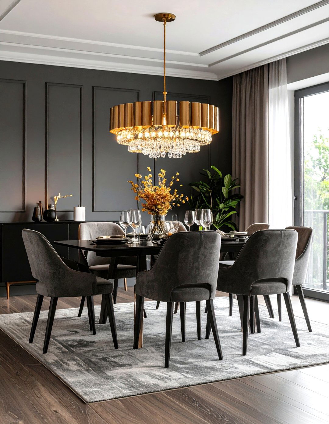 Transitional Grey Dining Room Elegance - 24 Grey and White House Interior Design Ideas