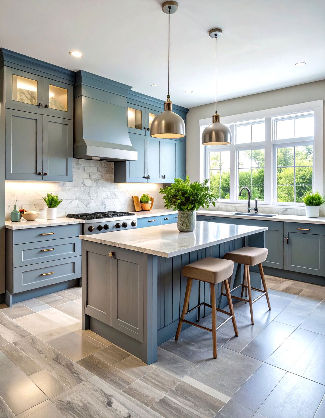 Transitional Grey Limestone Floor Kitchen - 24 Kitchens With Grey Floors