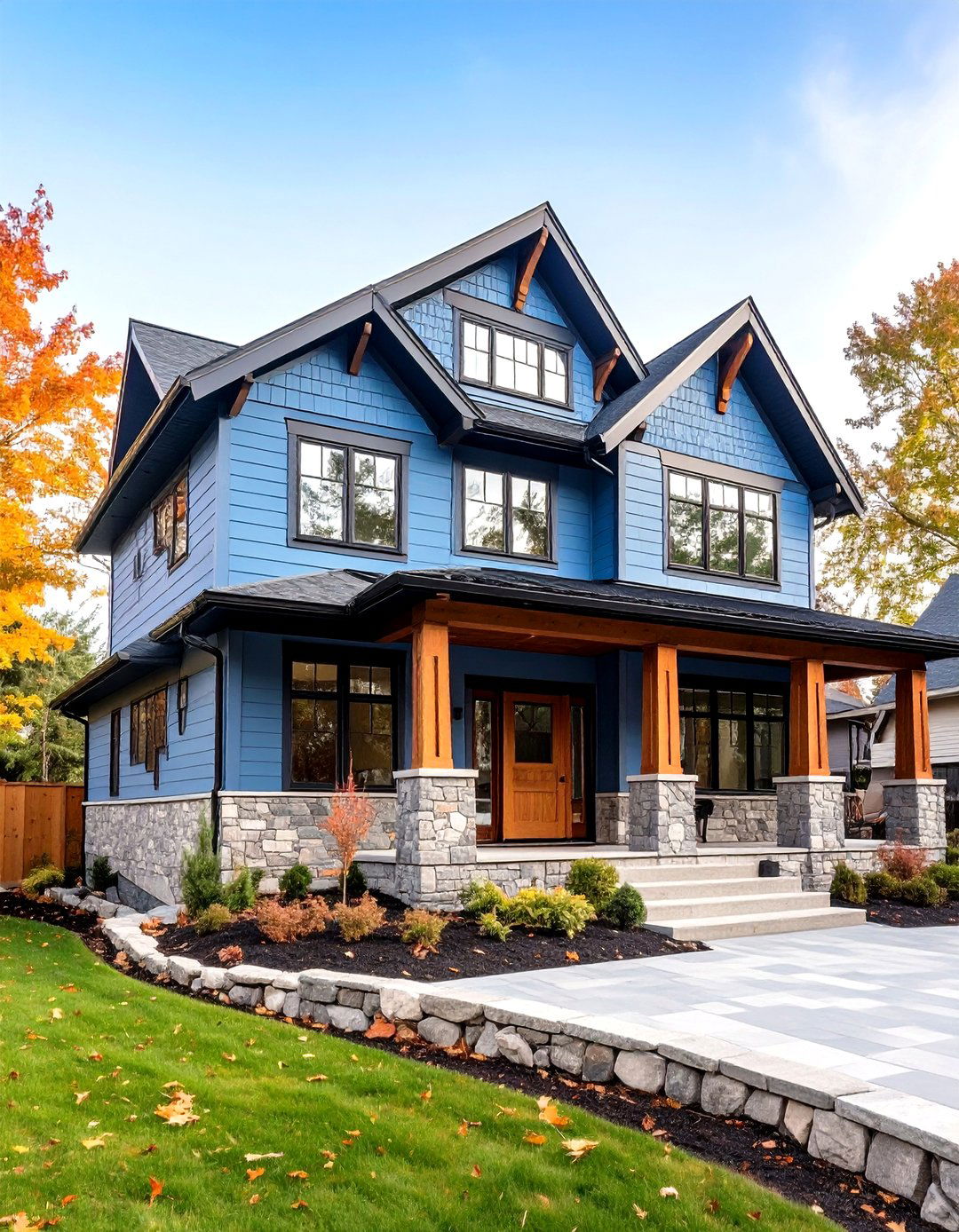 Transitional Light Blue with Mixed Materials - 24 light blue house exterior ideas