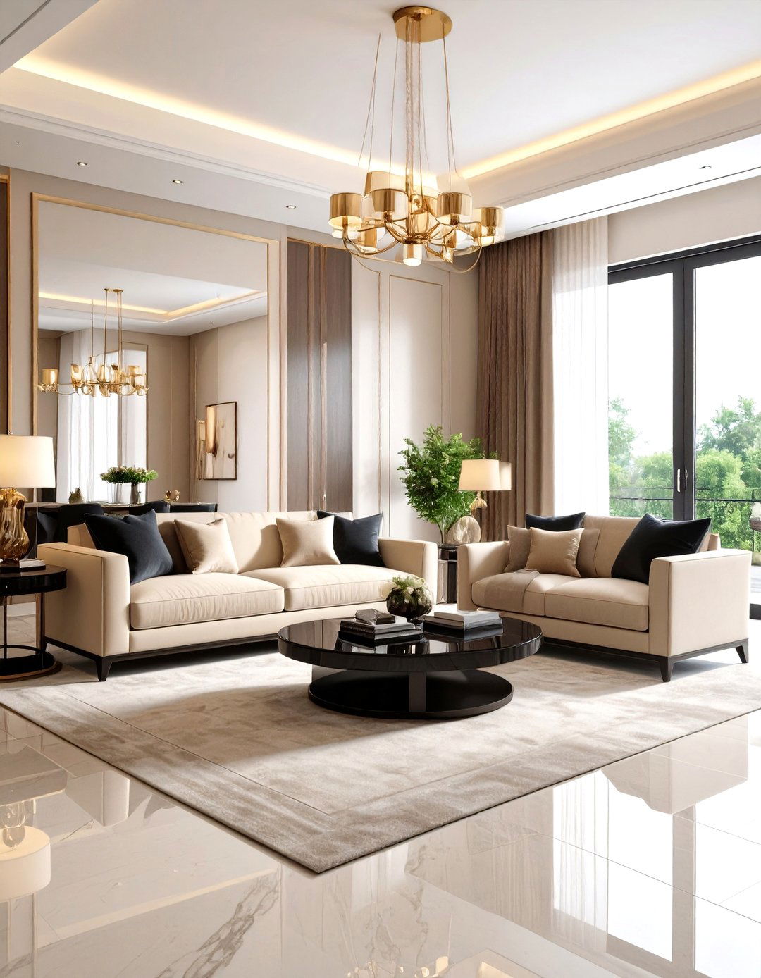 Transitional Luxury Black and Beige Living Room - 24 Black and Beige Living Room Ideas