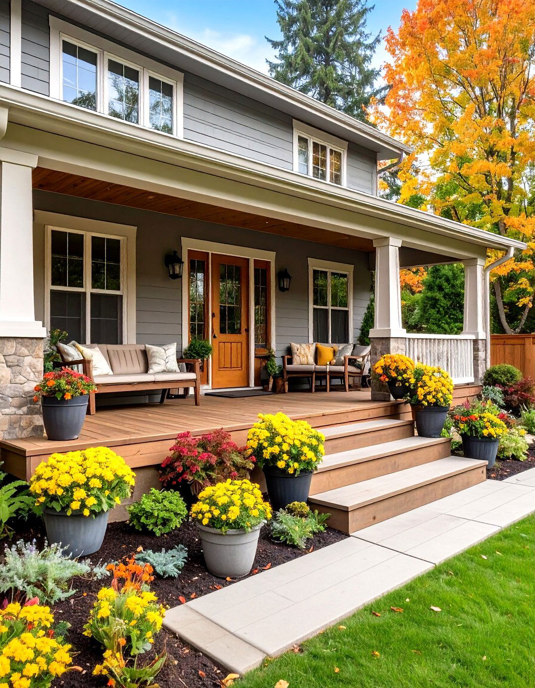 Transitional Mixed Material Front Porch Deck - 24 Front Porch Deck Ideas