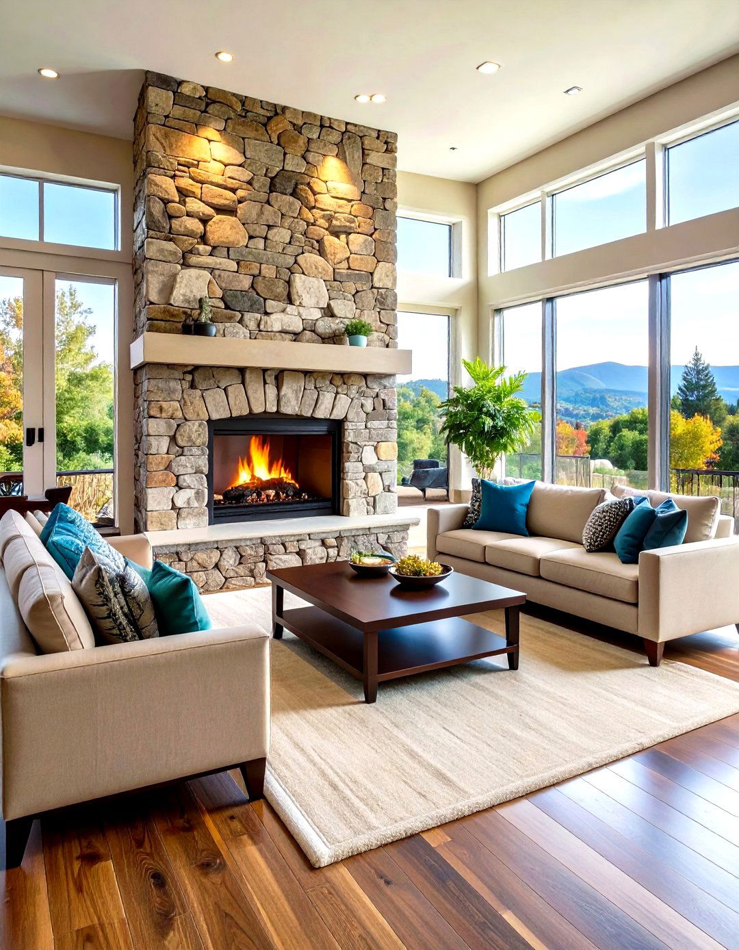 Transitional Mixed Stone Texture Combination - 24 Faux Stone Fireplace Ideas