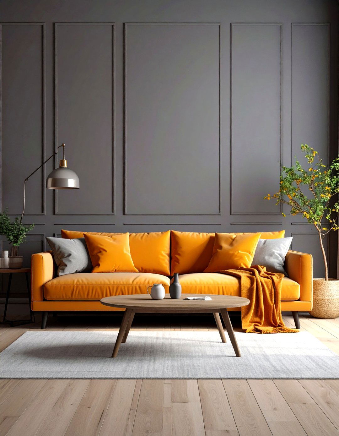 Transitional Orange Grey Living Room - 24 Orange and Grey Living Room Ideas