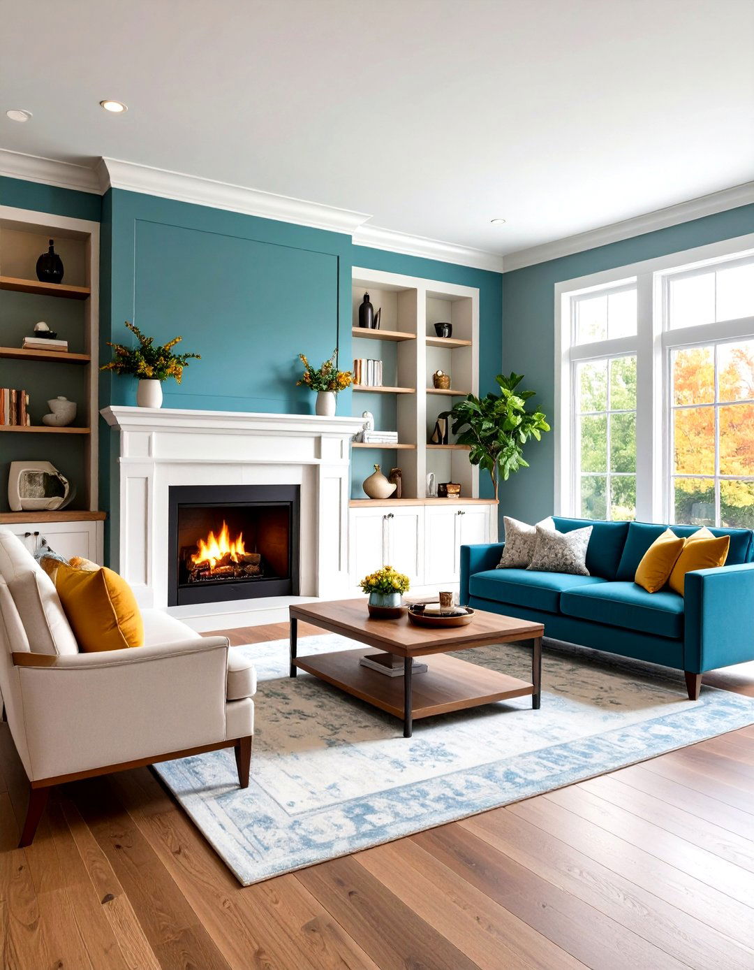 Transitional Painted Wood with Built ins - 24 Living Room Fireplace Ideas