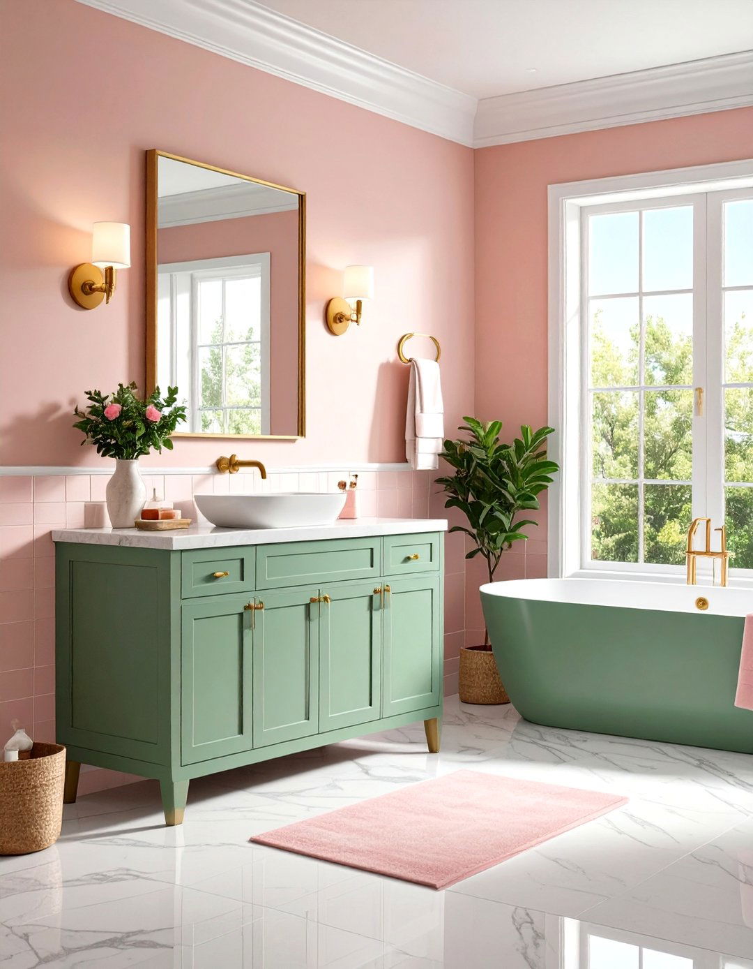 Transitional Pink and Green Sophistication - 24 Pink and Green Bathroom Design Ideas