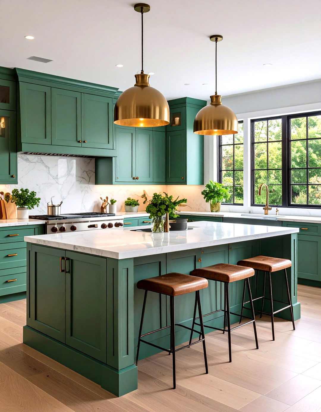 Transitional Sage Green Island with Mixed Materials - 24 Sage Green Kitchen Island Ideas