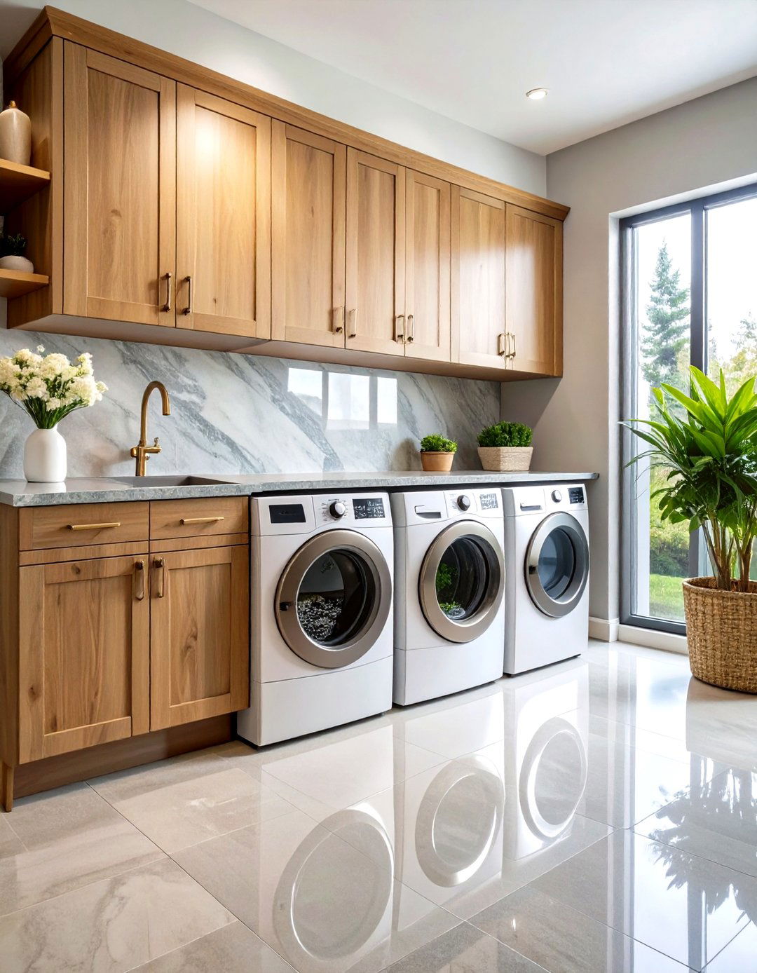 Transitional Stackable Laundry Room with Mixed Materials - 24 Stackable Laundry Room Ideas