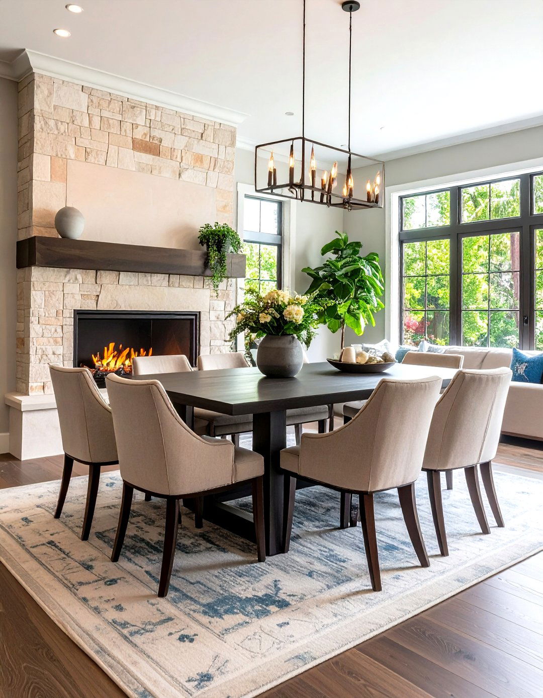 Transitional Style Fireplace Design - 24 Dining Room With Fireplace