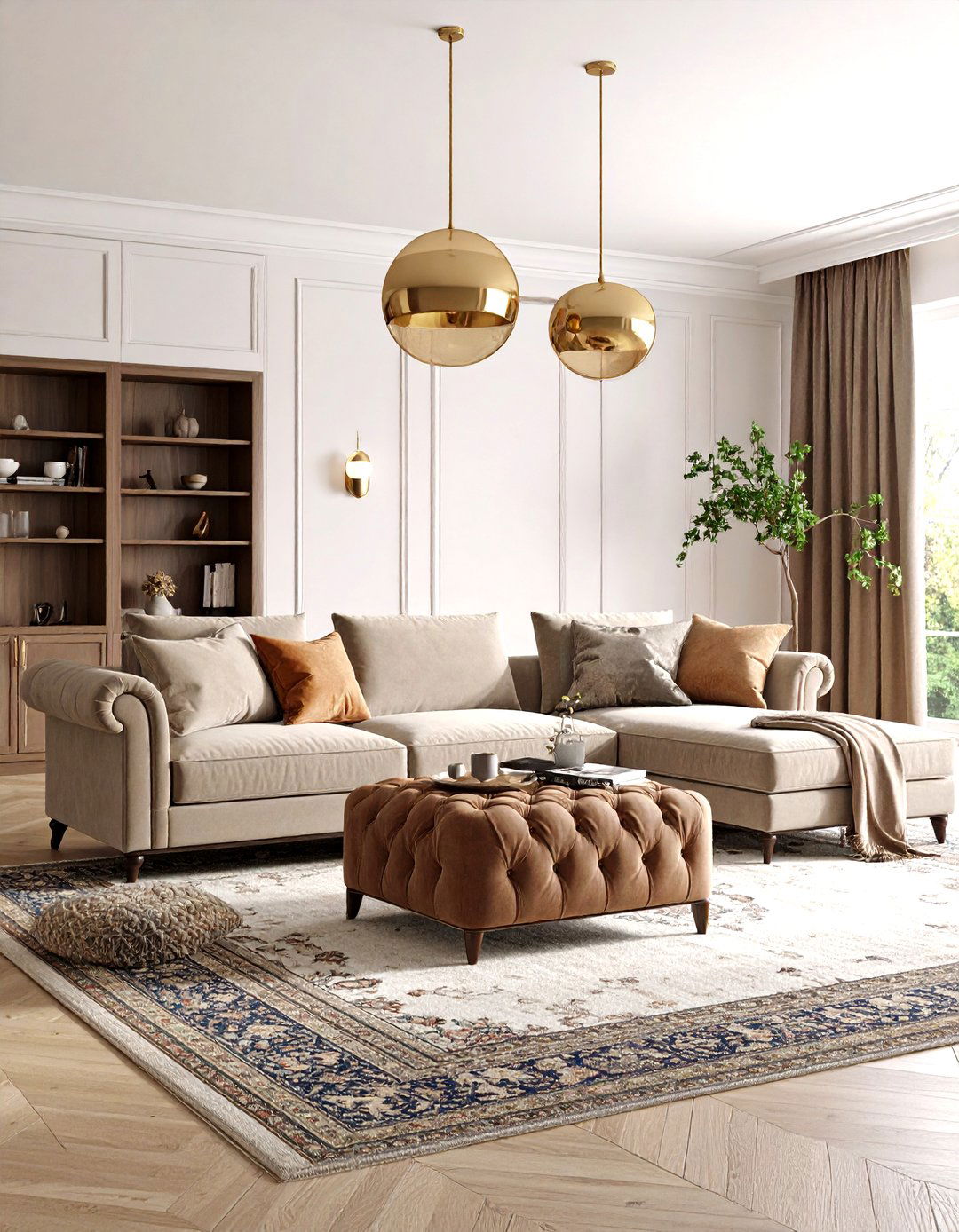 Transitional Taupe Living Room with Rich Textures - 24 Taupe Living Room Ideas