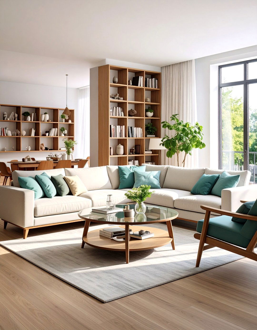 Transitional Teal Couch with Balanced Elements - 24 Teal Couch Living Room Ideas
