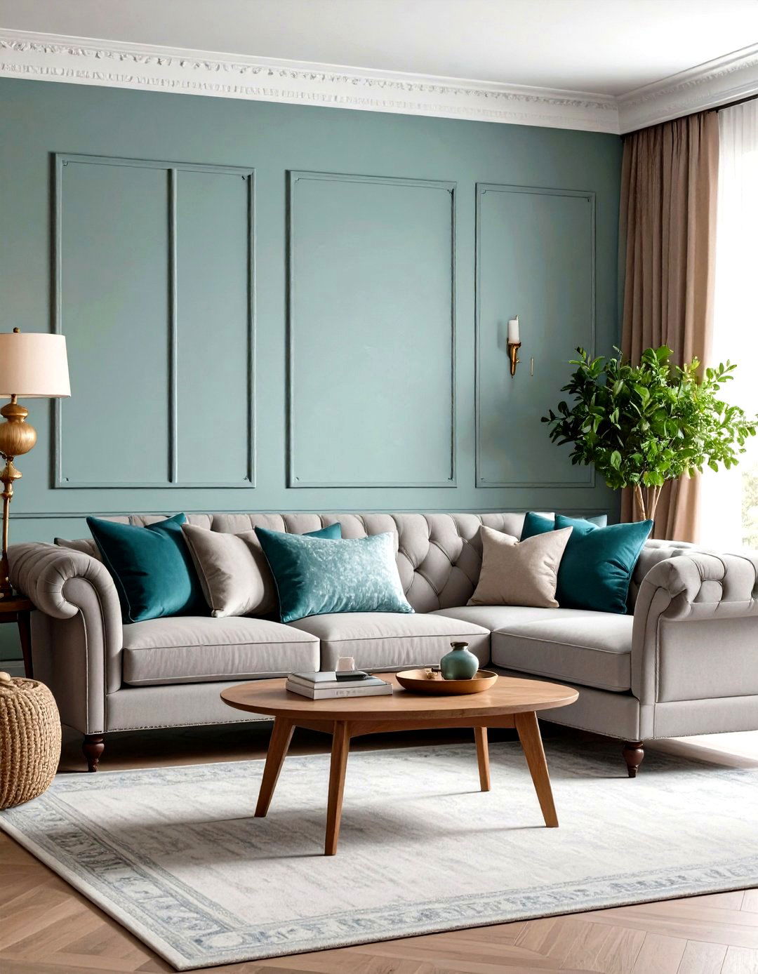 Transitional Teal and Taupe Grey Living Room - 24 Teal and Grey Living Room Ideas