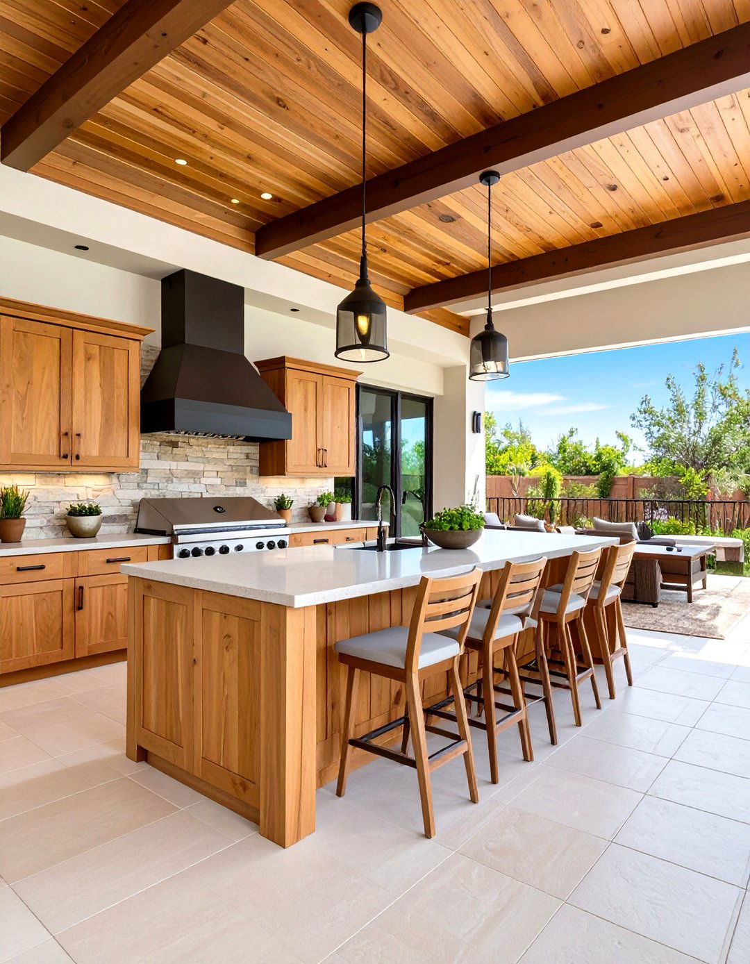 Transitional Wood and Stone Lanai Kitchen - 24 Lanai Kitchen Ideas