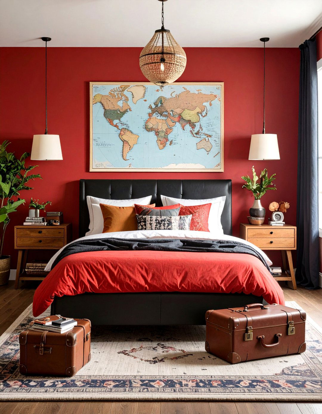 Travel Inspired Global Bedroom - 24 Red and Black Bedroom Ideas