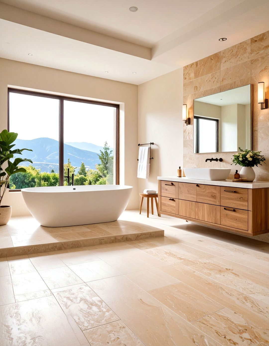Travertine Flooring with Tumbled Finish - 24 Stone Bathroom Ideas