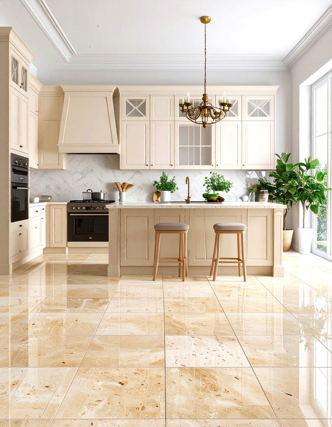 Travertine Kitchen Floor Tiles with Mediterranean Style - 24 Kitchen Floor Tile Ideas