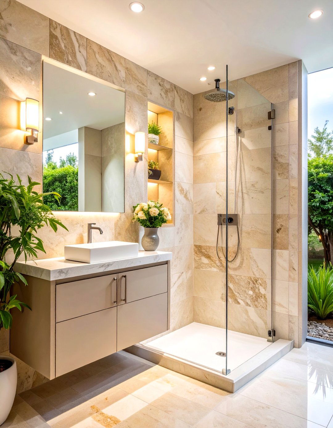 Travertine Shower Niche Storage Integration - 24 Travertine Tile Bathroom Ideas