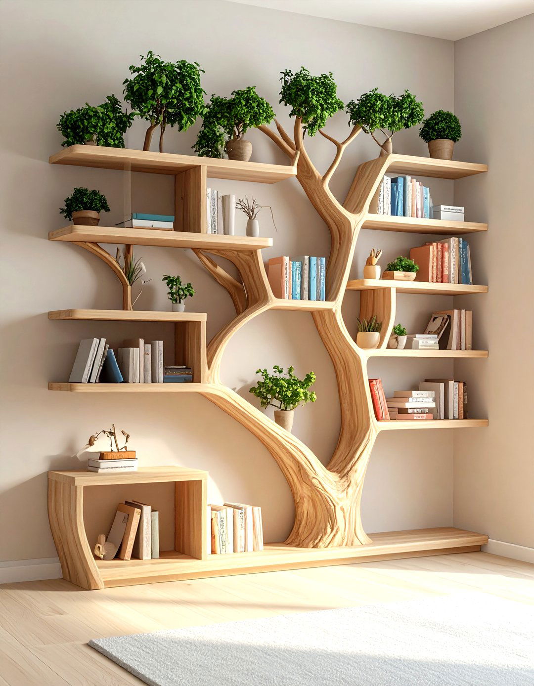 Tree Branch Corner Bookshelf with Organic Design - 24 Corner Bookshelf Ideas