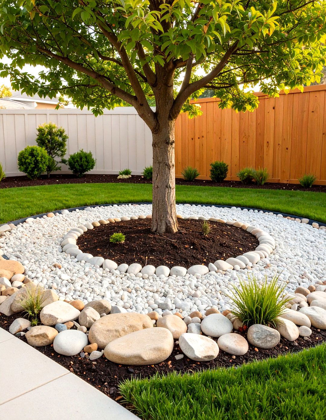 Tree Ring Mulching - 24 River Rock Edging Ideas