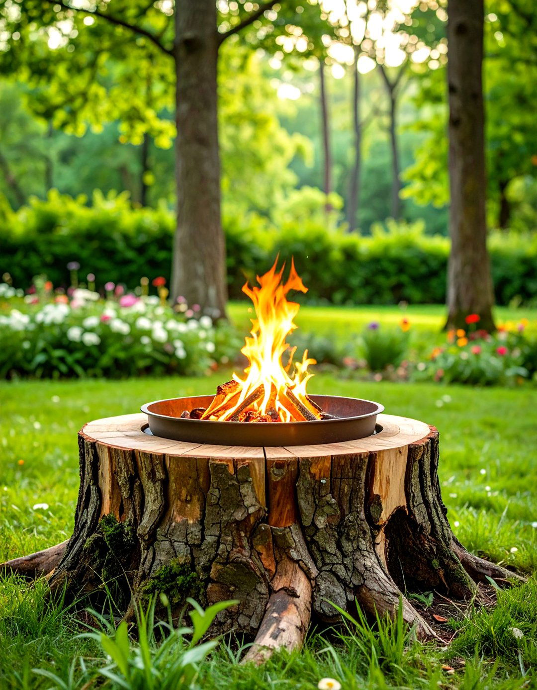 Tree Stump Fire Pit Base - 24 Rustic Fire Pit Ideas