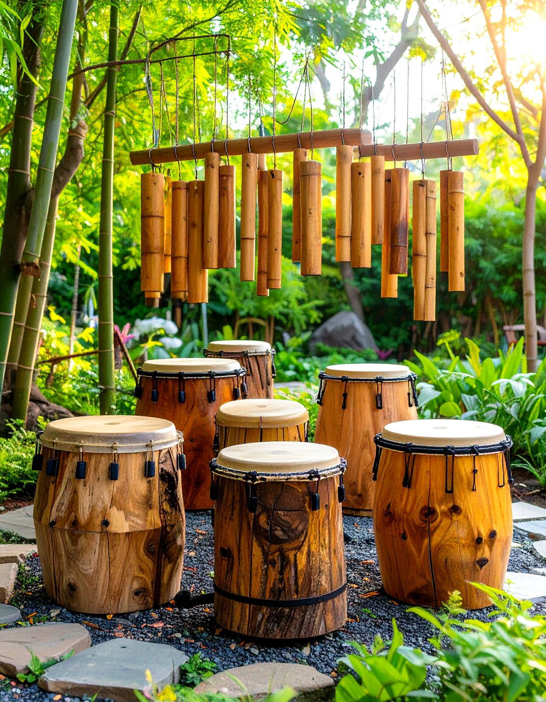 Tree Stump Musical Instrument Garden - 24 Tree Stump Decorating Ideas