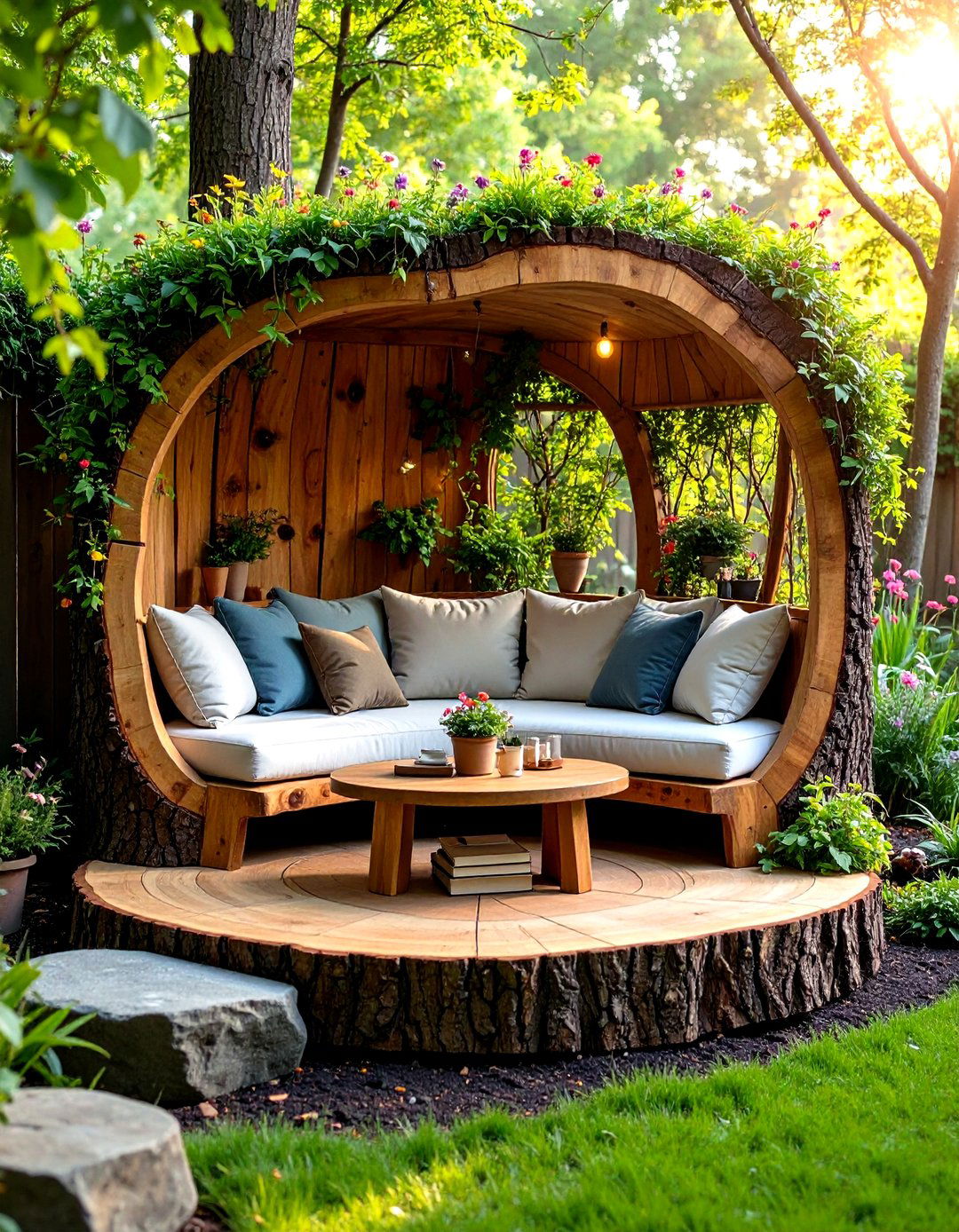 Tree Stump Reading Nook Retreat - 24 Tree Stump Decorating Ideas