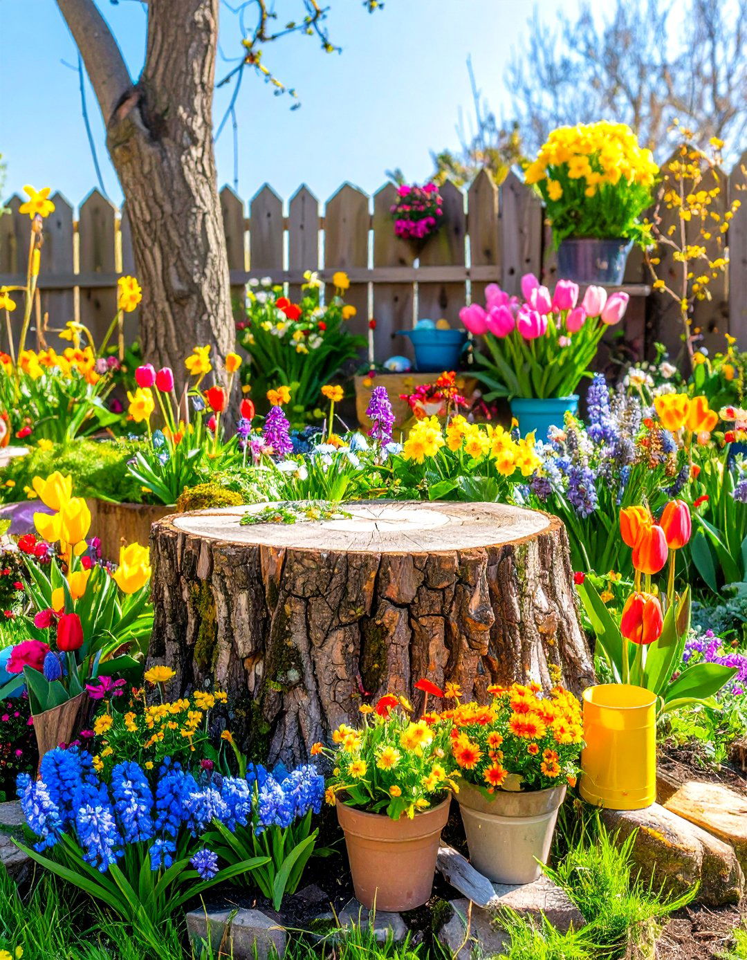 Tree Stump Seasonal Display Platform - 24 Tree Stump Decorating Ideas
